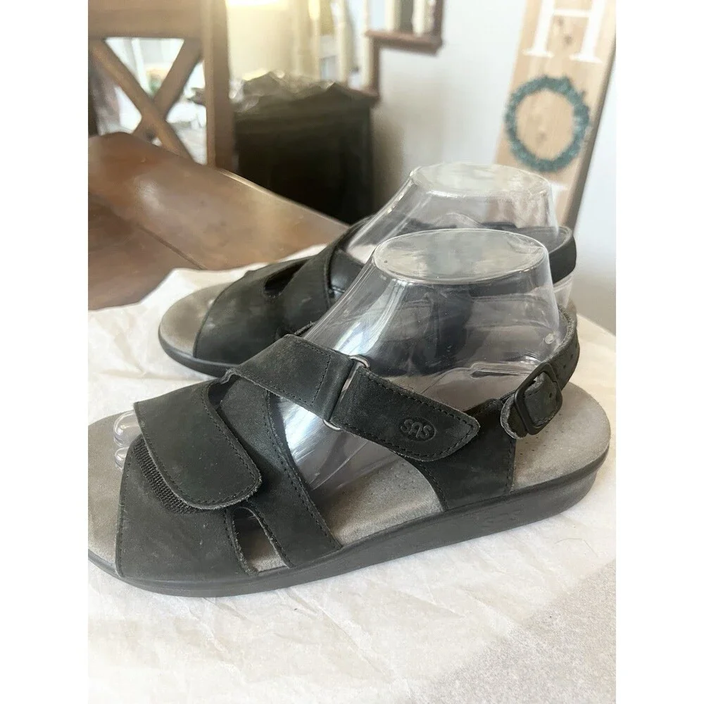 SAS Tripad Comfort Slingback Sandal Womens Black Leather Adjustable Size 9